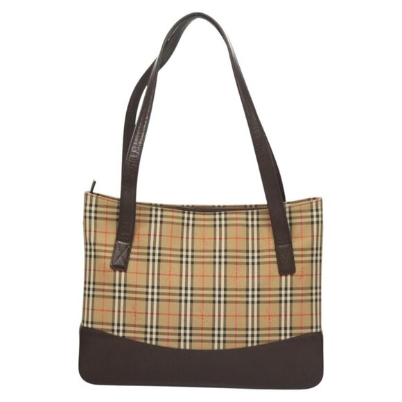 BURBERRY Nova Check Shoulder Bag Canvas Leather Beige Gold Auth 126747 - Picture 1 of 16